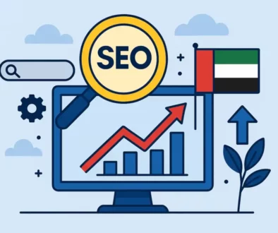 Showing a flat screen with SEO Services Help UAE Businesses